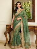 Embroidered Embellished Sequinned Satin Saree
