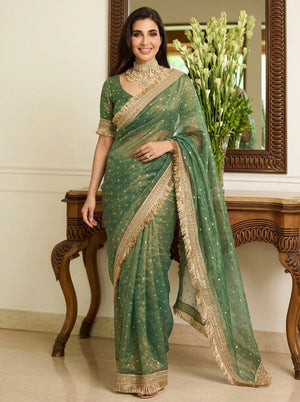 Embroidered Embellished Sequinned Satin Saree