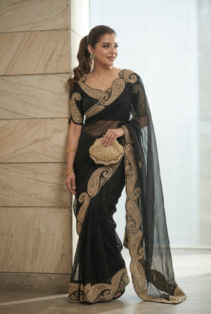Embroidered Embellished Sequinned Net Saree