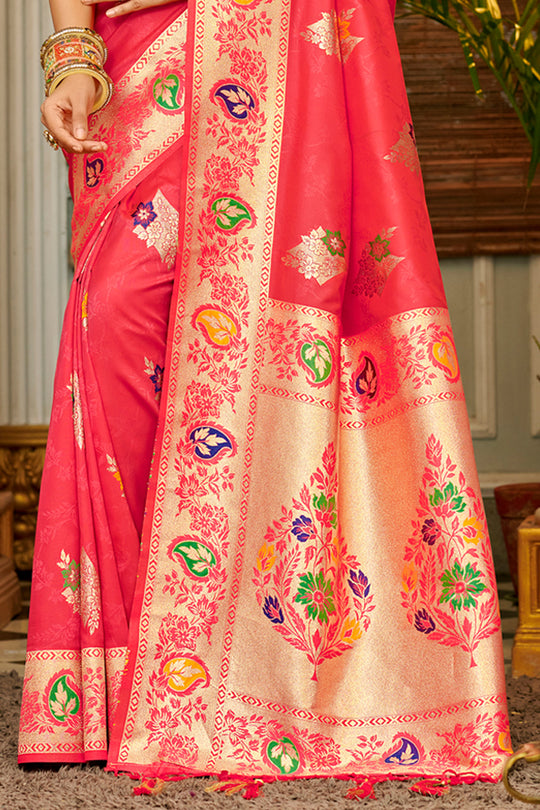 Pink Banarasi Silk Saree With Blouse