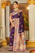 Purple Banarasi Silk Saree With Blouse