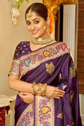 Purple Banarasi Silk Saree With Blouse
