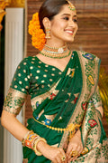 Green Banarasi Silk Saree With Blouse