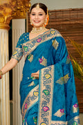 Blue Banarasi Silk Saree With Blouse