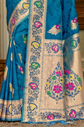 Blue Banarasi Silk Saree With Blouse