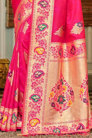 Magenta Banarasi Silk Saree With Blouse