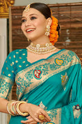 Sky Blue Banarasi Silk Saree With Blouse