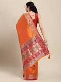 Orange Silk Blend Saree With Blouse Piece