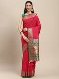 Maroon Silk Blend Saree With Blouse Piece