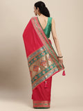 Maroon Silk Blend Saree With Blouse Piece