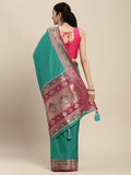 Rama Silk Blend Saree With Blouse Piece