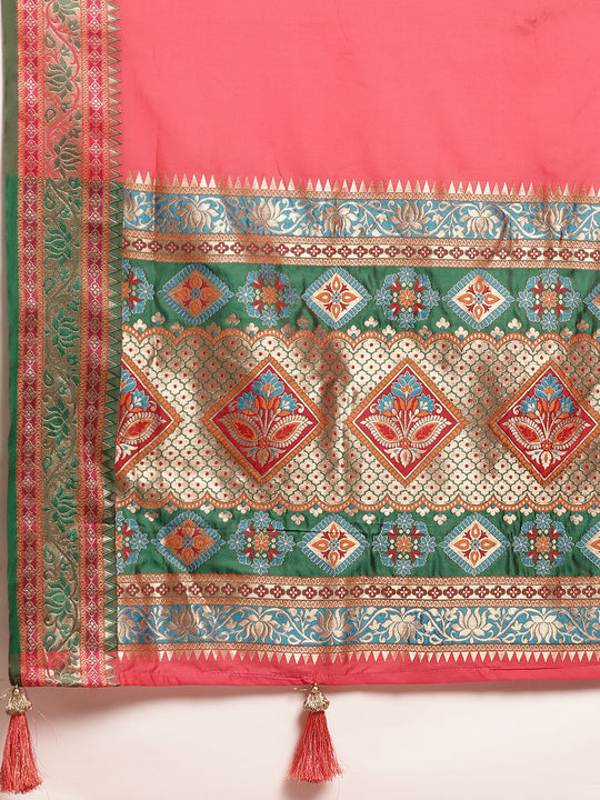Gajari Silk Blend Saree With Blouse Piece