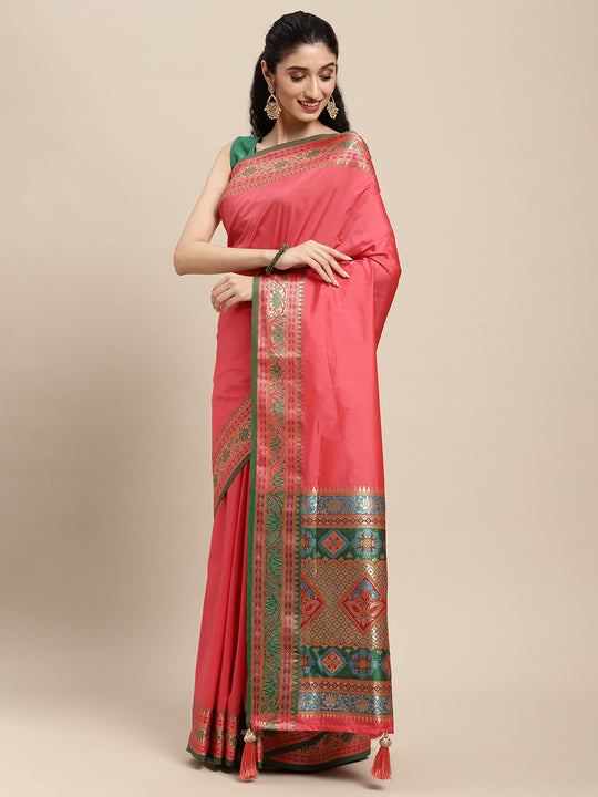 Gajari Silk Blend Saree With Blouse Piece