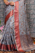 Lead Grey Silk Saree