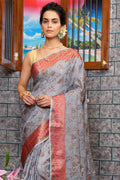 Lead Grey Silk Saree