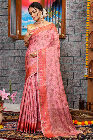 Flamingo Pink Silk Saree