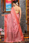 Flamingo Pink Silk Saree
