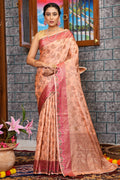 Cantaloupe Peach Silk Saree
