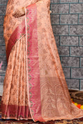 Cantaloupe Peach Silk Saree