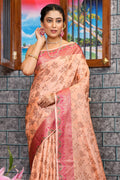 Cantaloupe Peach Silk Saree