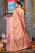 Cantaloupe Peach Silk Saree