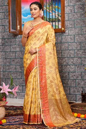Pastel Yellow Silk Saree