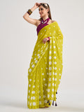 Green Georgette Digital Printed Saree With Blouse Piece