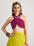 Green Georgette Digital Printed Saree With Blouse Piece