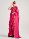 Hot Pink Viscose Saree With Blouse Piece