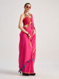 Hot Pink Viscose Saree With Blouse Piece