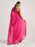 Hot Pink Viscose Saree With Blouse Piece