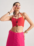 Hot Pink Viscose Saree With Blouse Piece
