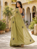 Mehendi Green Embroidered Saree With Blouse Piece