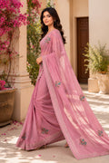 Pink Embroidered Saree With Blouse Piece
