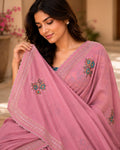 Pink Embroidered Saree With Blouse Piece