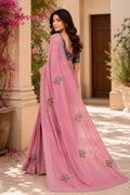 Pink Embroidered Saree With Blouse Piece