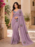 Lavender  Embroidered Saree With Blouse Piece