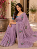 Lavender  Embroidered Saree With Blouse Piece