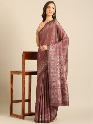 Burgundy Cotton Blend Saree With Blouse Piece