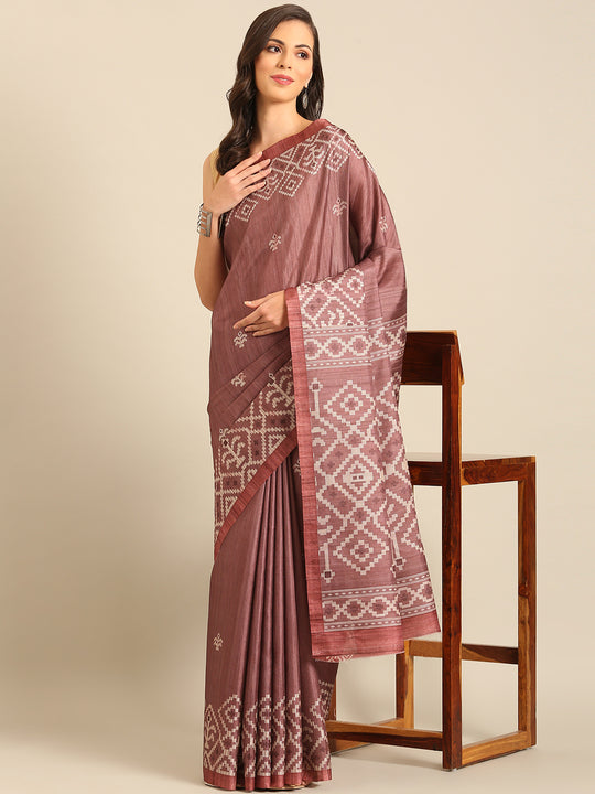 Burgundy Cotton Blend Saree With Blouse Piece