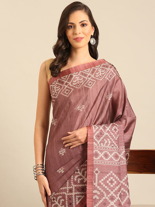 Burgundy Cotton Blend Saree With Blouse Piece