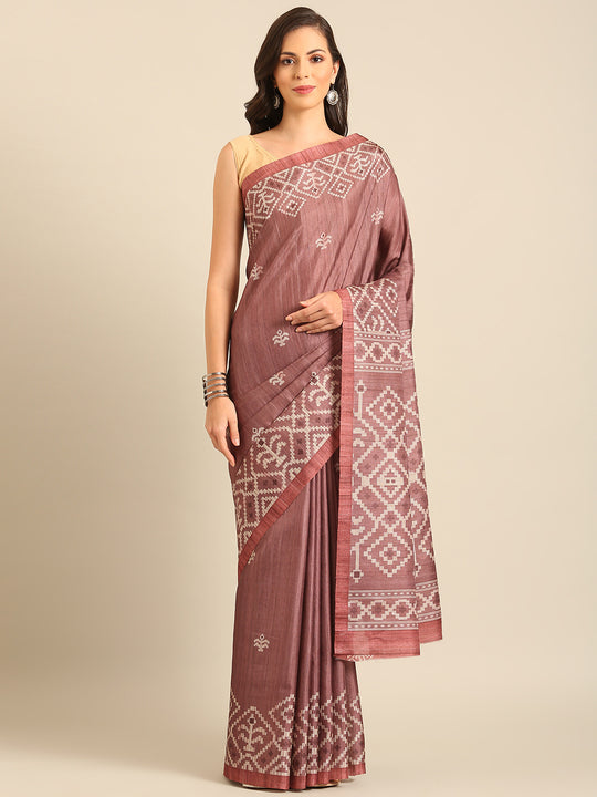 Burgundy Cotton Blend Saree With Blouse Piece