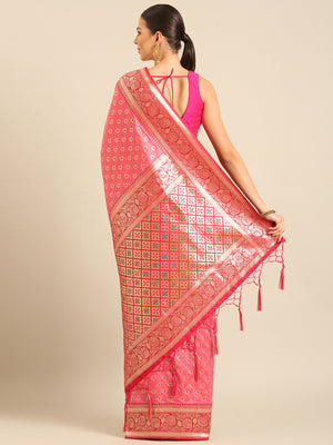 Pink Silk Blend Saree With Blouse Piece