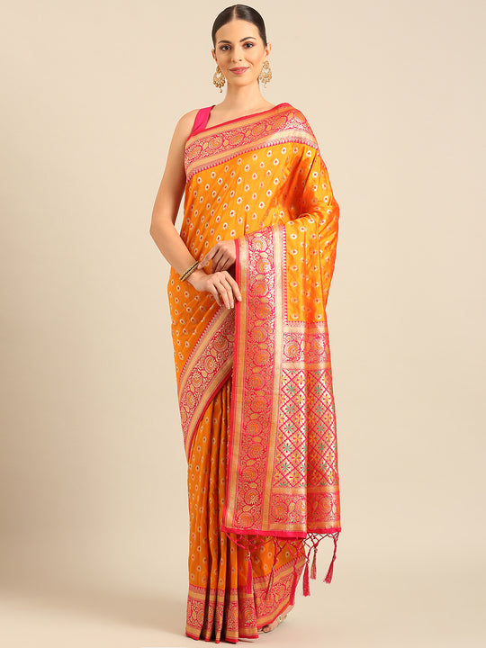 Mustard Silk Blend Saree With Blouse Piece