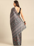 Grey Cotton Blend Saree With Blouse Piece