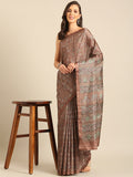 Brown Cotton Blend Saree With Blouse Piece