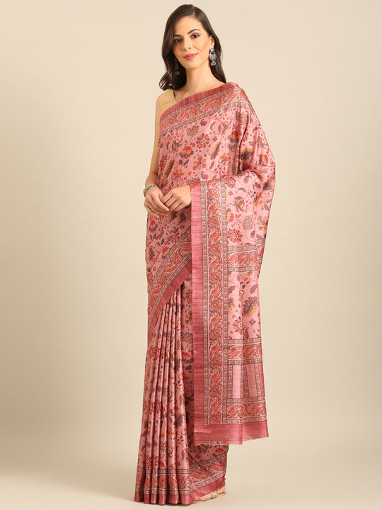 Pink Cotton Blend Saree With Blouse Piece