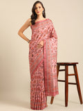 Pink Cotton Blend Saree With Blouse Piece