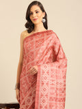 Peach Cotton Blend Saree With Blouse Piece