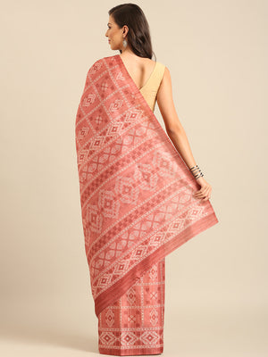 Peach Cotton Blend Saree With Blouse Piece